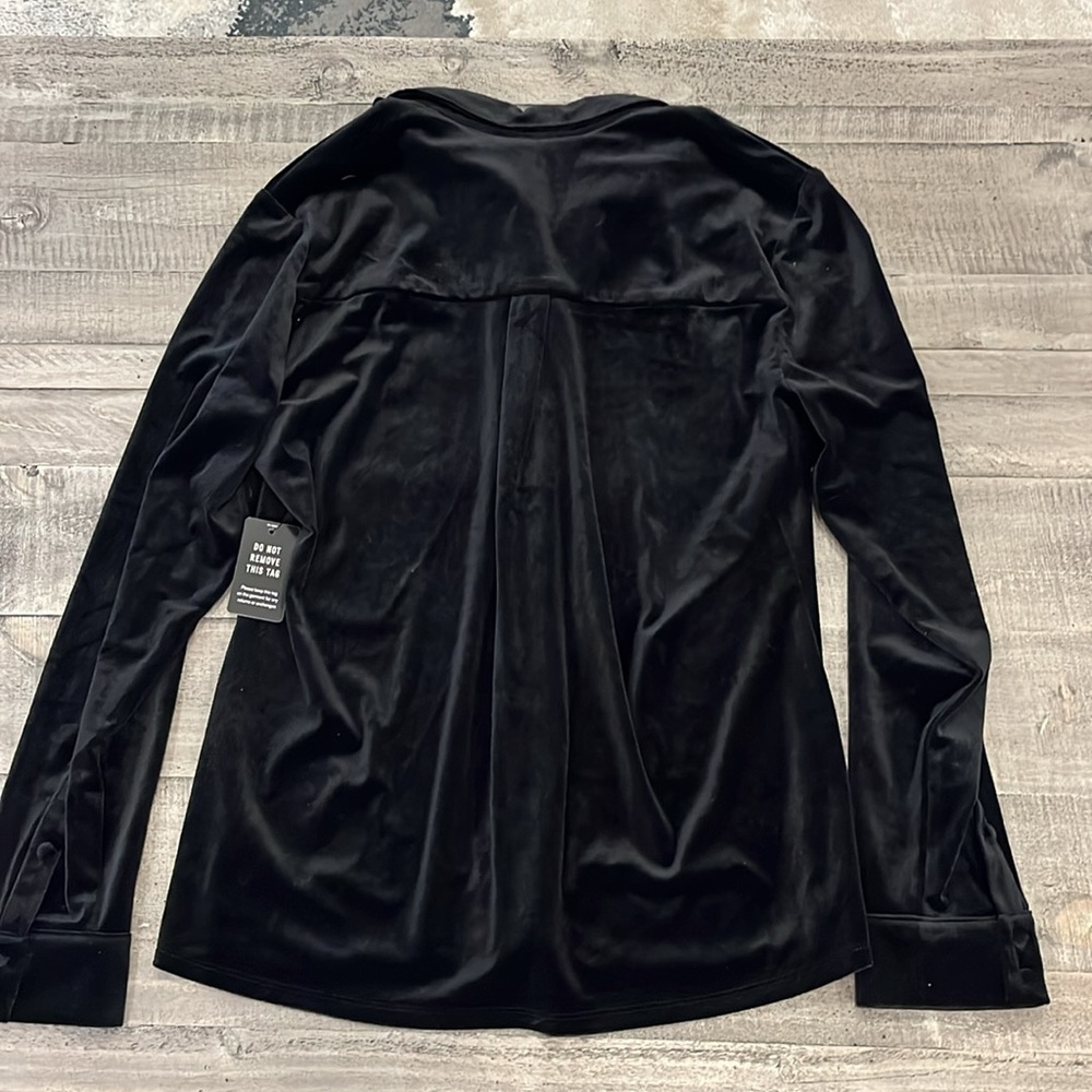 Express Black velvet long sleeve button down collar shirt NEW size small - Picture 2 of 7